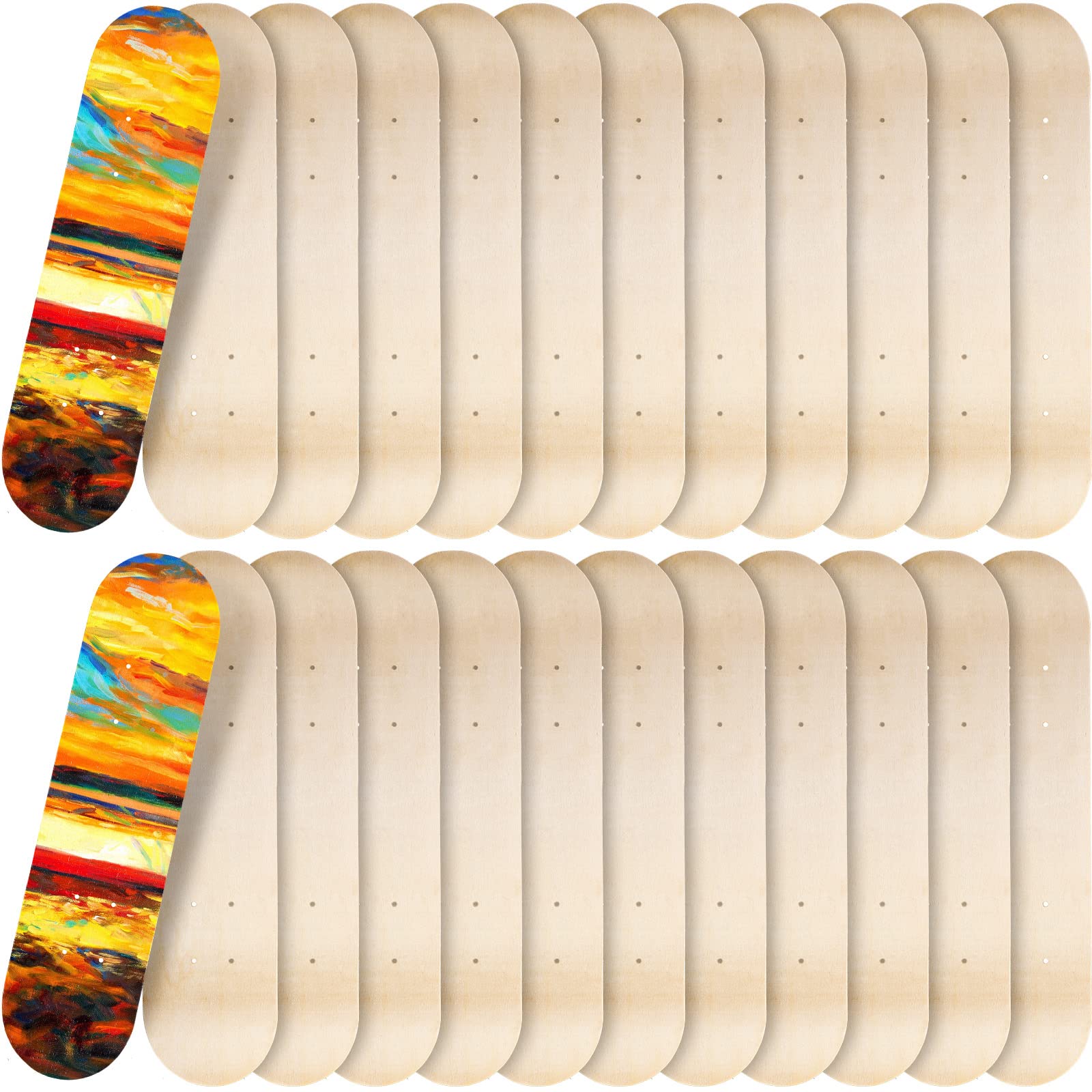 Meooeck 24 Pcs Blank Skateboard Decks Bulk 24 x 6 Inch Professional Maple Deck 7 Ply Double Tail Wooden Skate Deck Natural Plain