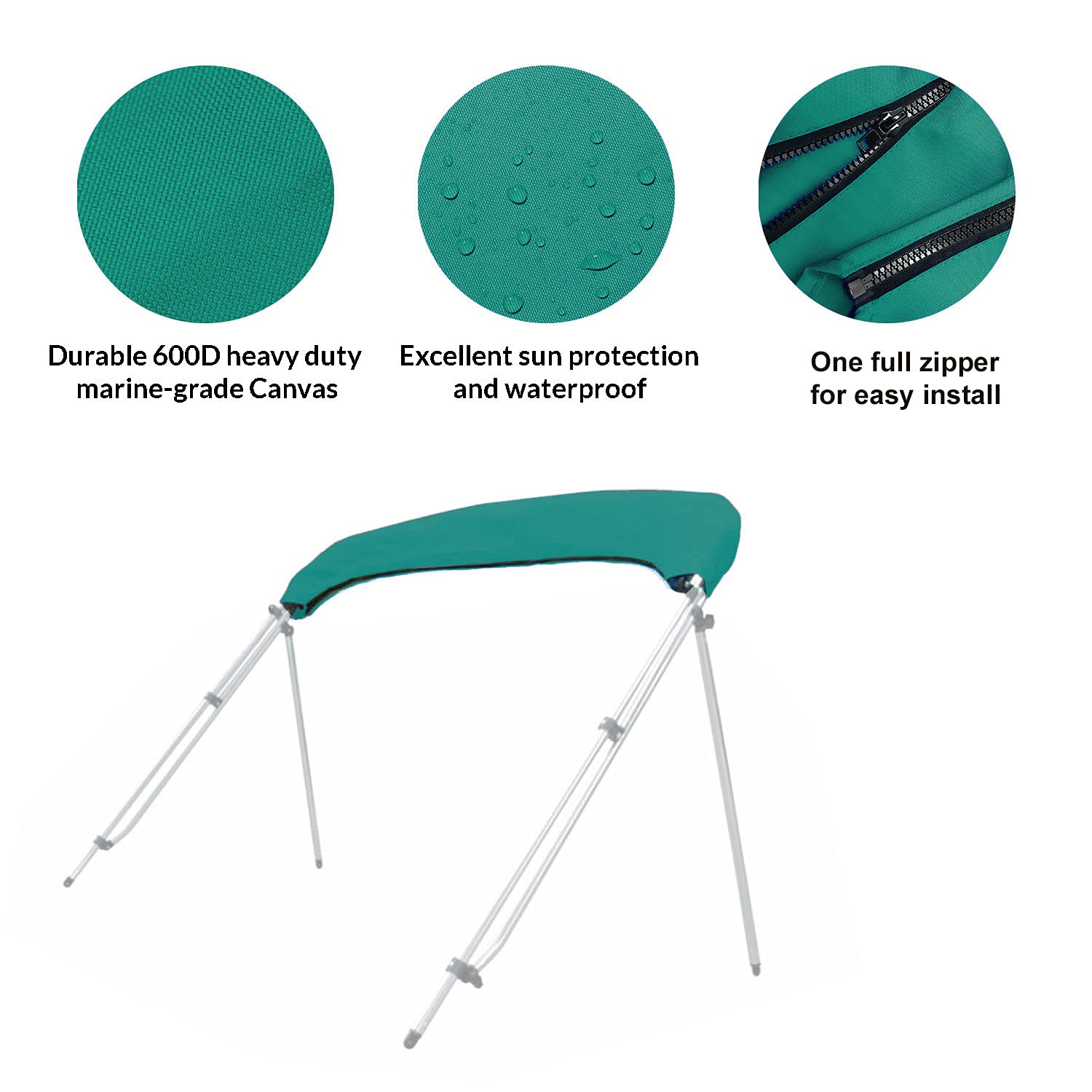 Savvycraft 4 Bow Bimini Replacement Top Canvas Cover 4 Bow 96'' L 54''-60'' W Teal Color