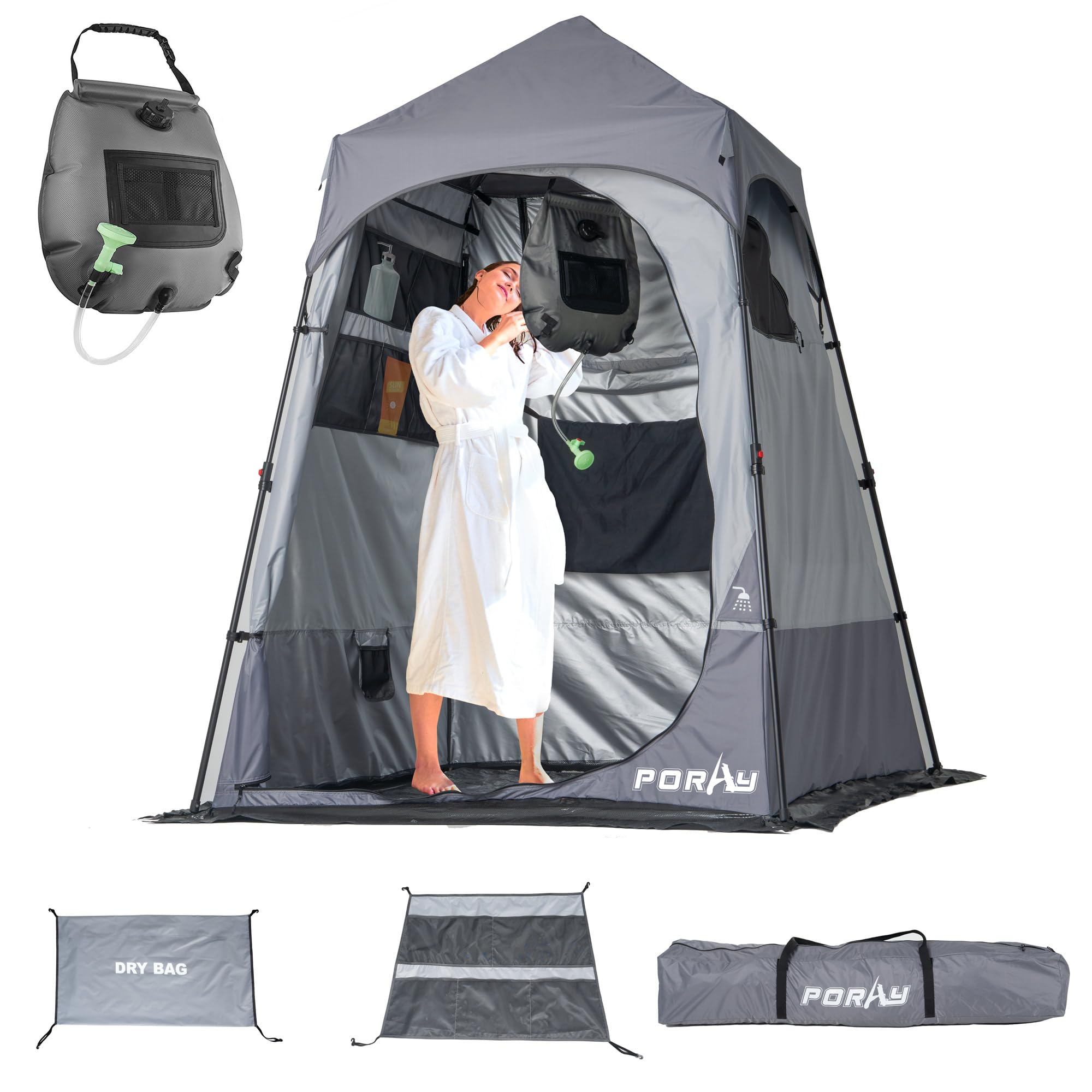 Portable Camping Shower Tent Deluxe Changing Room With Shower Bag Easy Set Up Privacy Shelter,Large Toilet Tent With Floor Drain