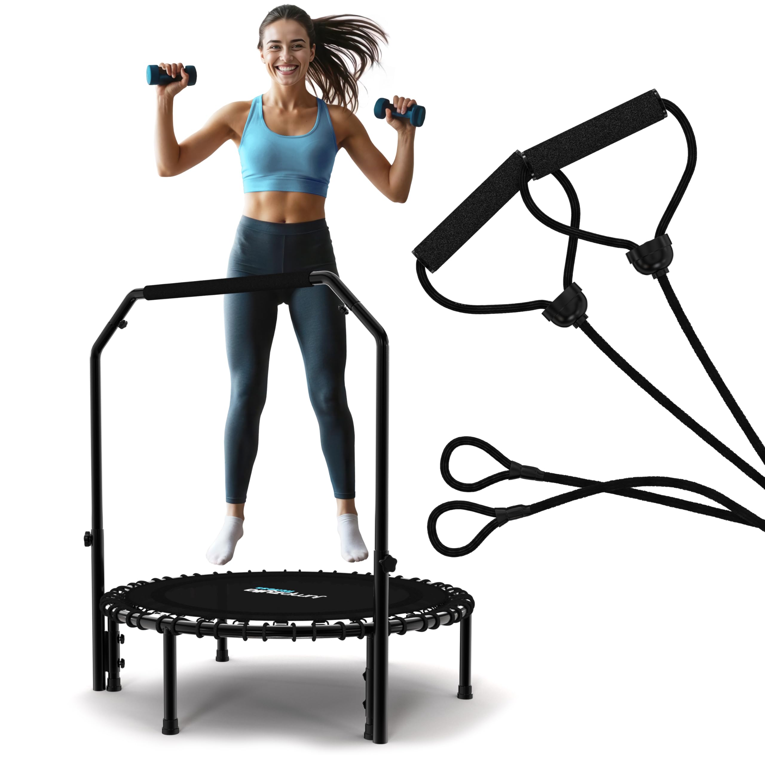 Jumpzylla Fitness Trampoline 40| Foldable Mini Rebounder Trampoline For Adults With Bar | Durable, Quiet, Low-Impact Exercise Eq