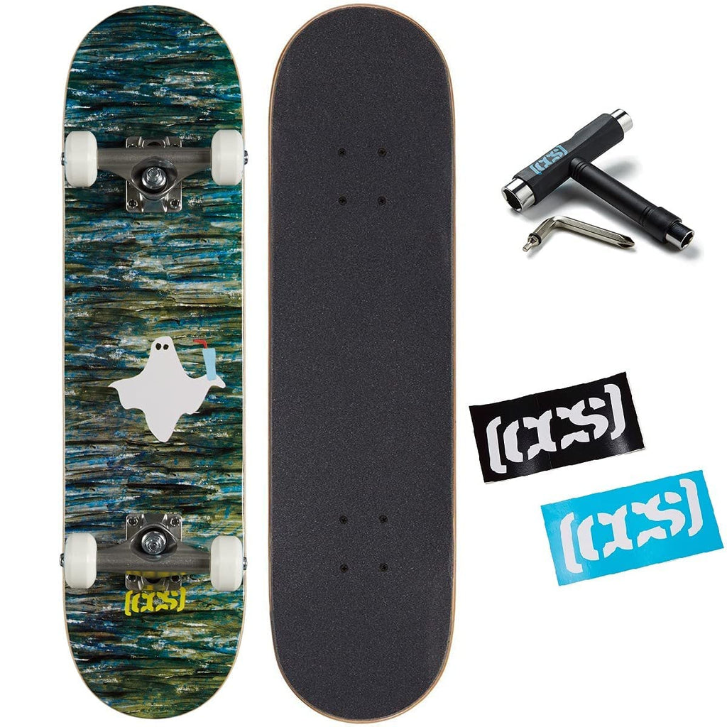 [Ccs] Ghost Skateboard Complete 7.00'' - Maple Wood - Professional Grade - Fully Assembled With Skate Tool And Stickers - Adults