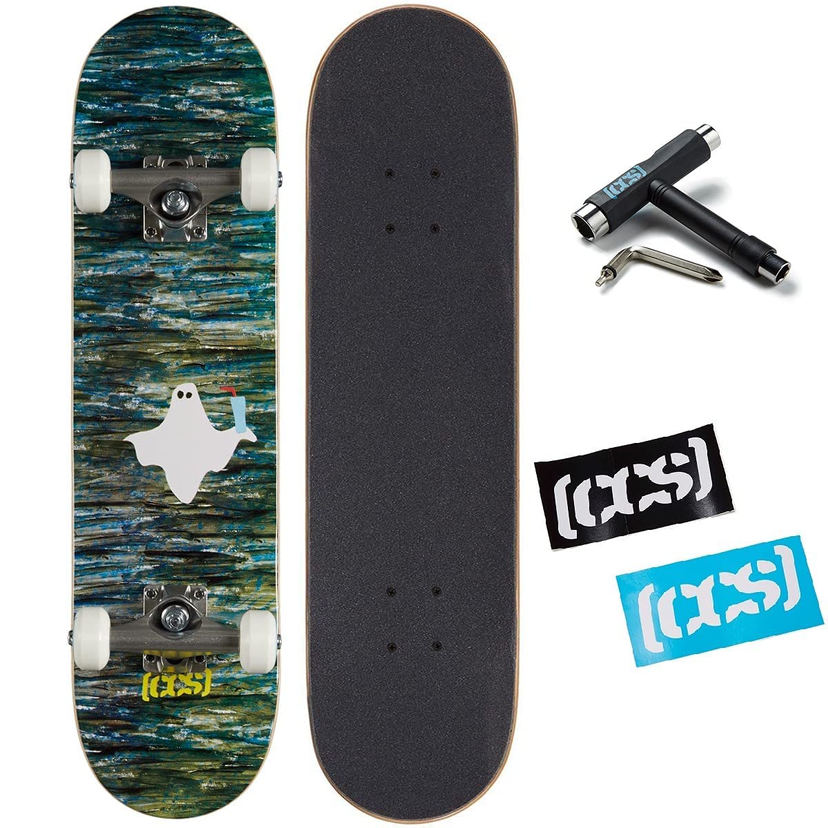 [Ccs] Ghost Skateboard Complete 7.00'' - Maple Wood - Professional Grade - Fully Assembled With Skate Tool And Stickers - Adults