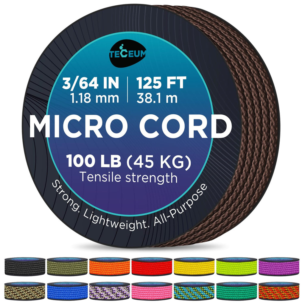 Teceum Micro Paracord - Chocolate - 1.18 Mm X 125 Ft - Micro Utility Cord - Thin Braided Paracord Rope Nylon Polyester - Wind Ch