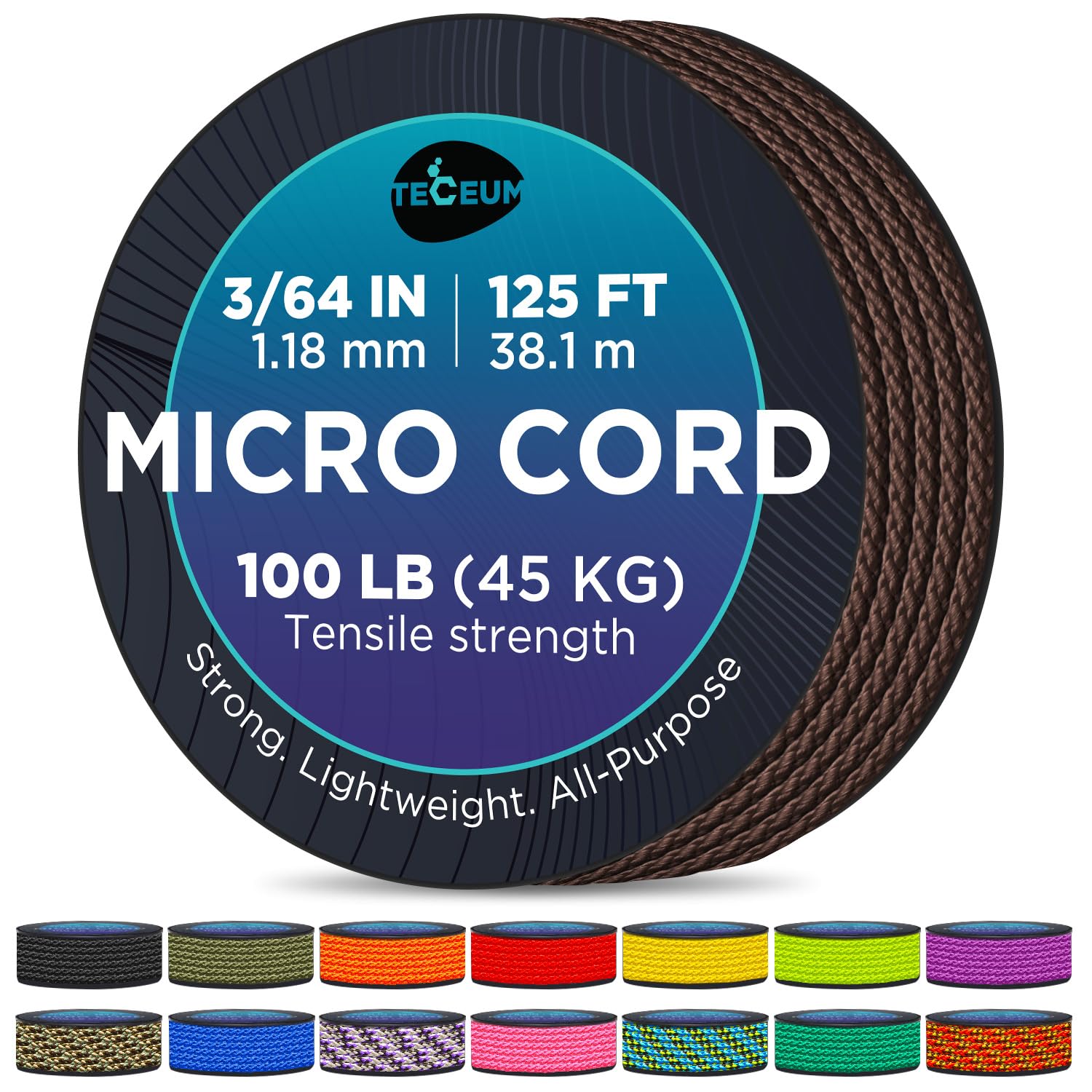 Teceum Micro Paracord - Chocolate - 1.18 Mm X 125 Ft - Micro Utility Cord - Thin Braided Paracord Rope Nylon Polyester - Wind Ch