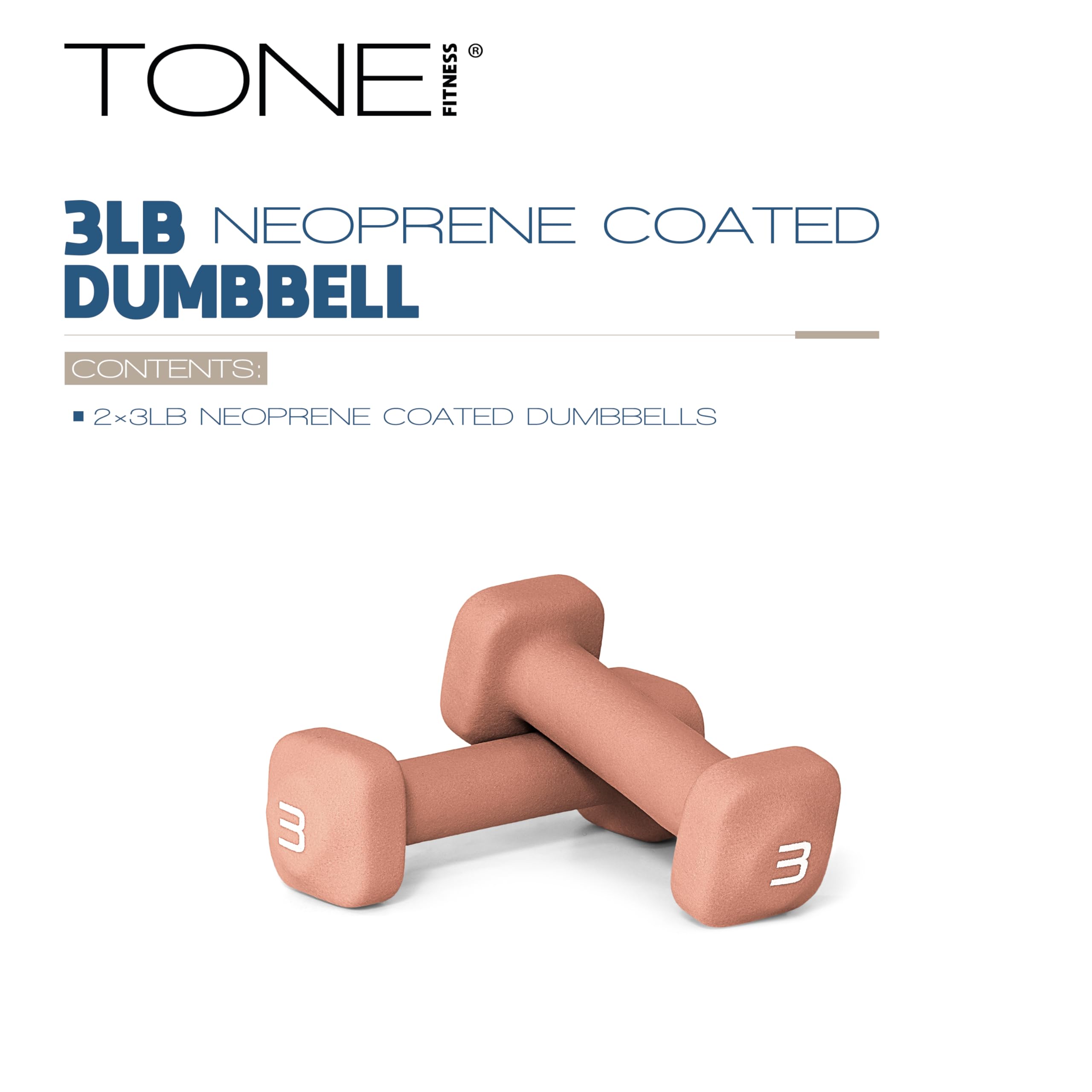 Tone Fitness 3 lb Neoprene Dumbbell Pair for Home Workouts - Non-Slip Design - Orange