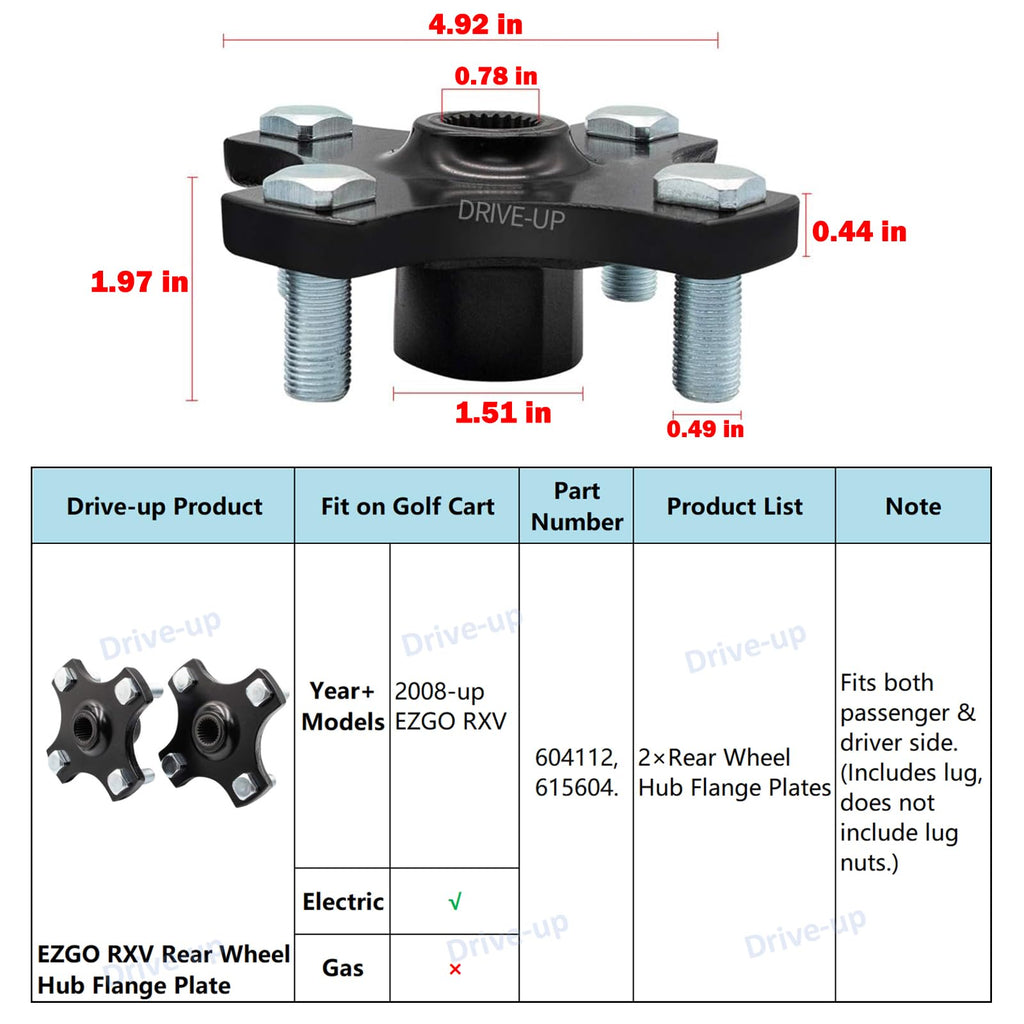 Drive-Up 2 Pack Ezgo Rear Wheel Hub Flange Plate For Rxv Electric 2008-Up Golf Cart Rear Axle Hub Assembly Oem 604112