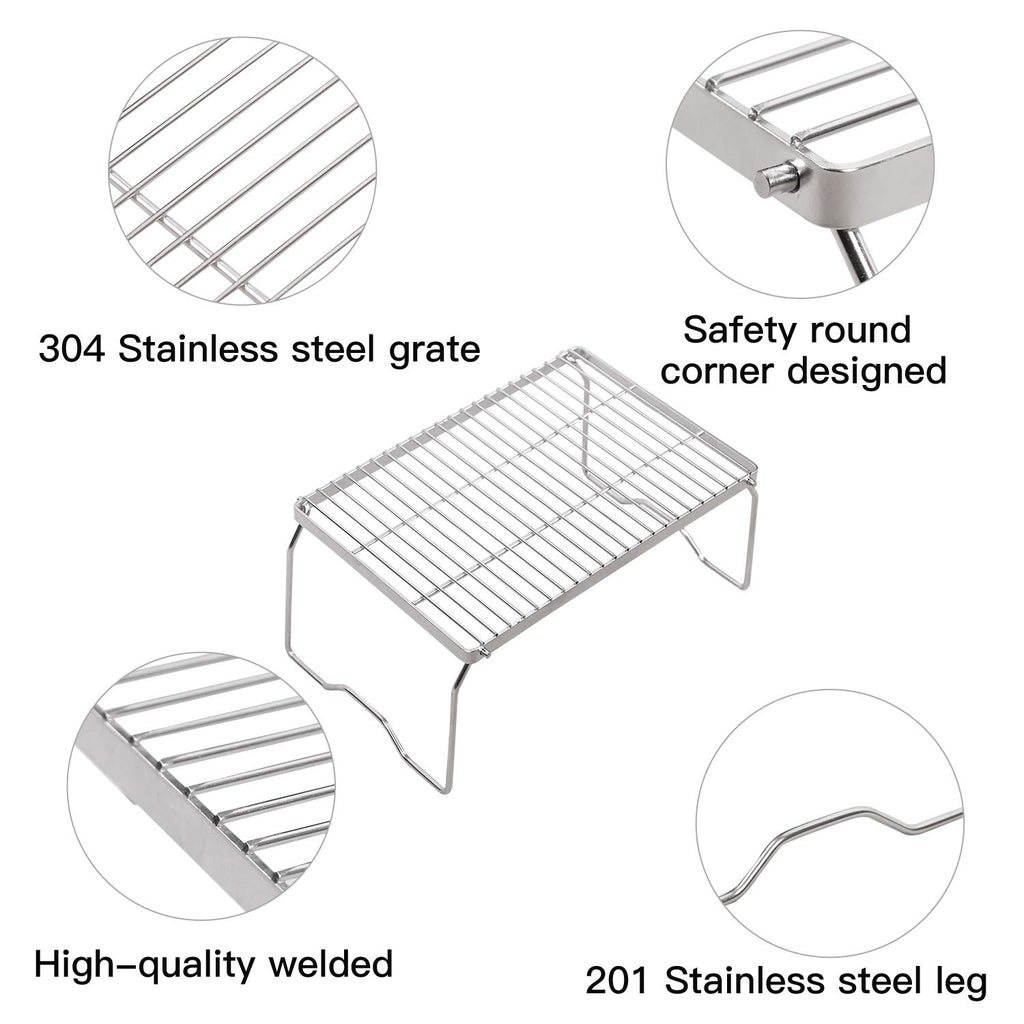 Redcamp Large Folding Campfire Grill 304 Stainless Steel Grate, Heavy Duty Portable Camping Grill With Legs Carrying Bag