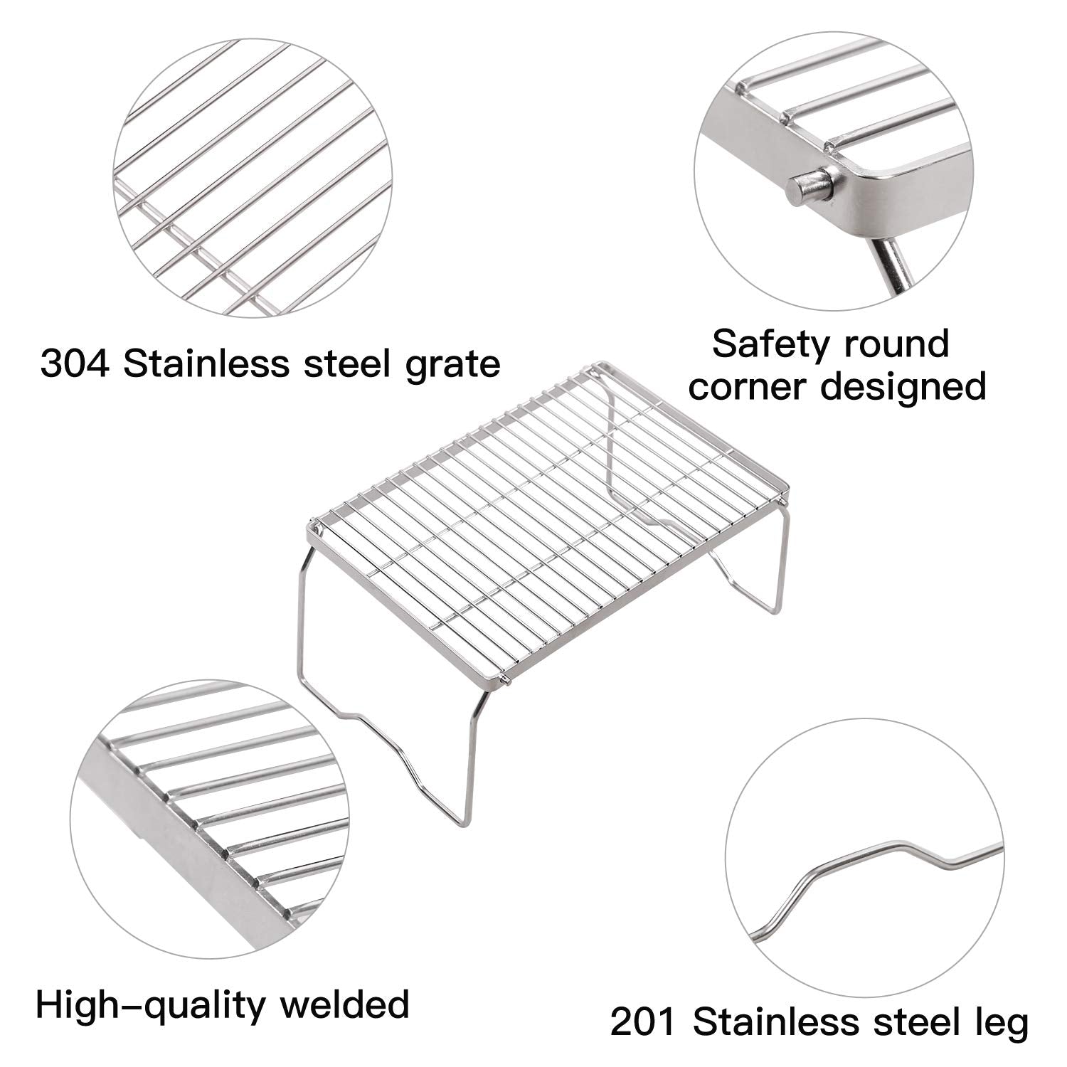 Redcamp Large Folding Campfire Grill 304 Stainless Steel Grate, Heavy Duty Portable Camping Grill With Legs Carrying Bag