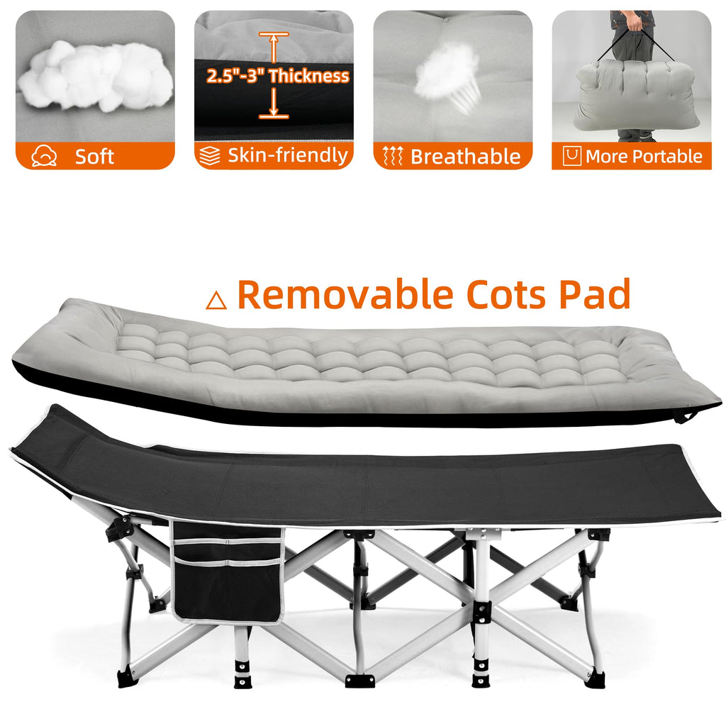 Fragess Portable Camping Cot, Sleeping Cots For Adults, 28 Extra Wide Folding Cot Max Load 600Lbs With Thick Mattress, Portable