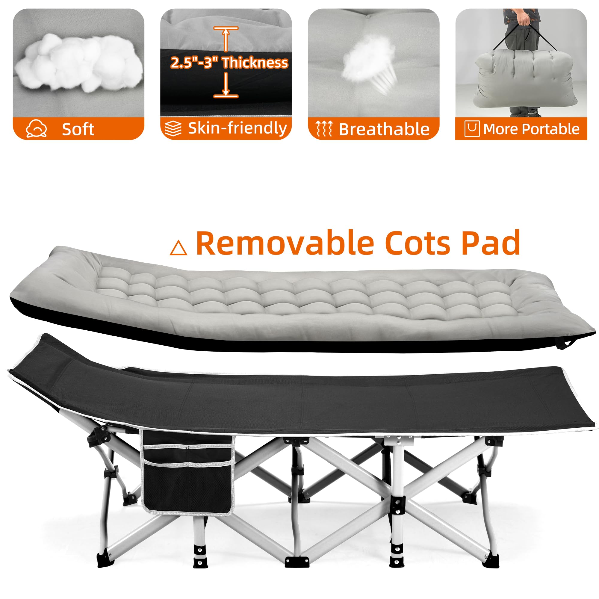 Fragess Portable Camping Cot, Sleeping Cots For Adults, 28 Extra Wide Folding Cot Max Load 600Lbs With Thick Mattress, Portable