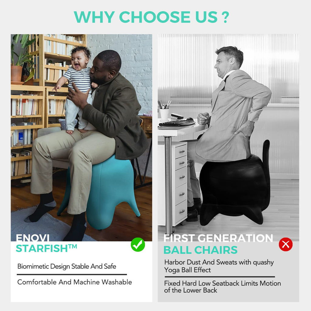 Enovi Starfish Ball Chair, Yoga Ball Chair Exercise Ball Chair Ergonomic Design For Home Office Desk, Stability Ball & Balance B