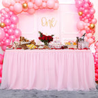 Nssonben 14Ft Pink Tulle Table Skirt Fluffy And Elegant Tutu Table Skirts For Wedding Birthday Party Baby Shower (L168Inah30In)