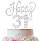 Lingteer Happy 31St Birthday Silver Rhinestone Cake Topper - Cheers To 31St Birthday 31 Years Old Anniversary Party Cake Centerp