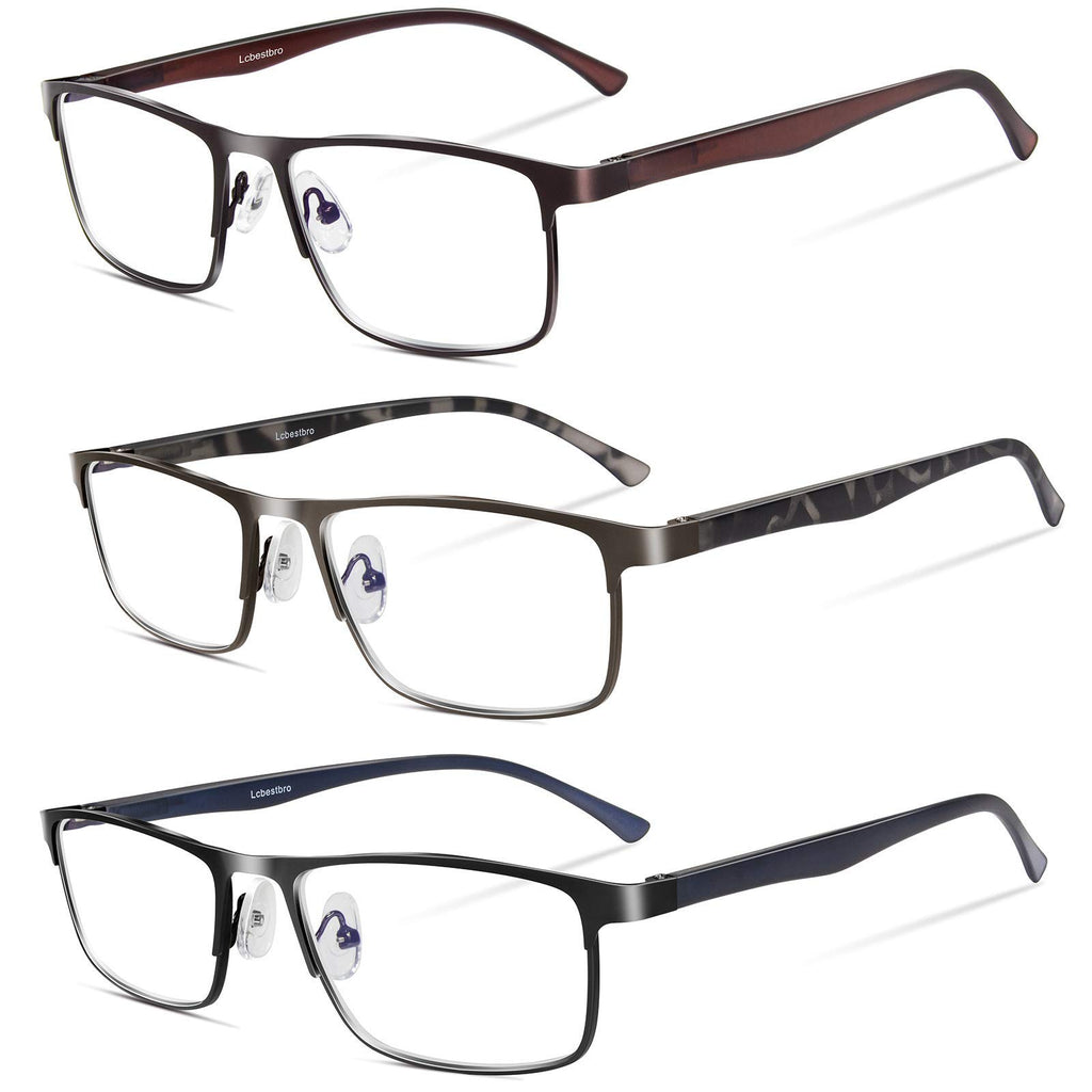 Lcbestbro 3 Pack Business Blue Light Blocking Reading Glasses For Men, 25 Metal Readers