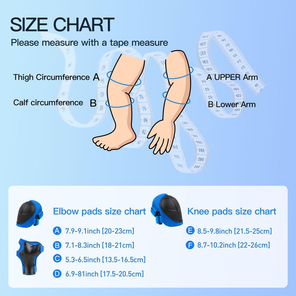 6PCS Kids Protective Gear Set, Knee Pads for Kids 3-10 Years Old, Toddler Elbow Pads, Wrist Guards, Skating Cycling Bike Rollerb