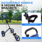 Serenelife 3-Wheel Golf Push Cart - Lightweight Folding Walking Roller Trolley Bag Storage, Upper & Lower Bracket W/Elastic Stra