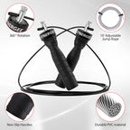 Synergee Jet Black Speed Jump Rope - (2) Adjustable 10 Ft Cable - Steel Ball Bearings - For Crossfit, Mma, Boxing & Fitness, Ant