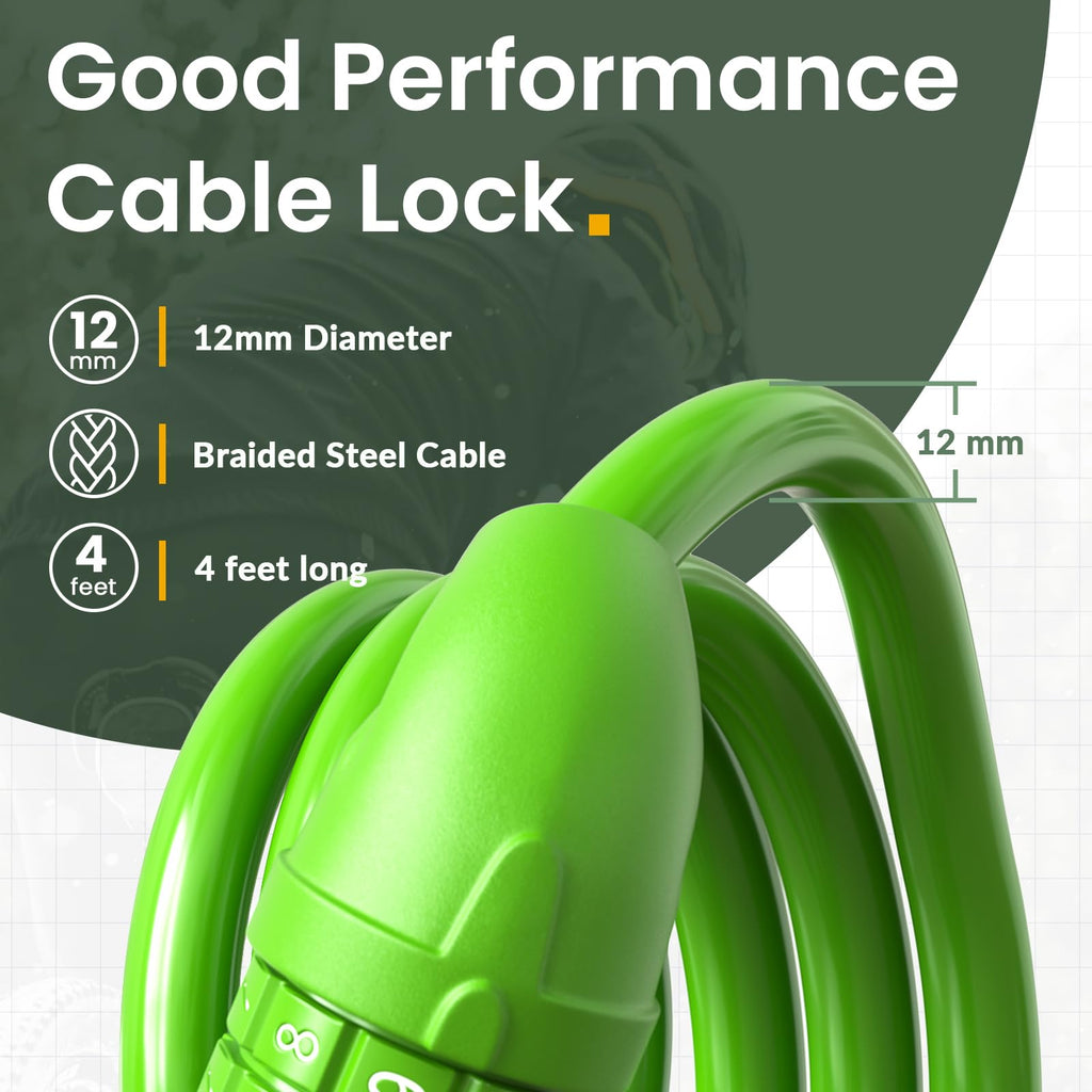 Titanker Bike Lock, 4 Feet Security Resettable Combination Coiling Bike Cable Locks With Mounting Bracket, 1/2 Inch Diameter (Gr