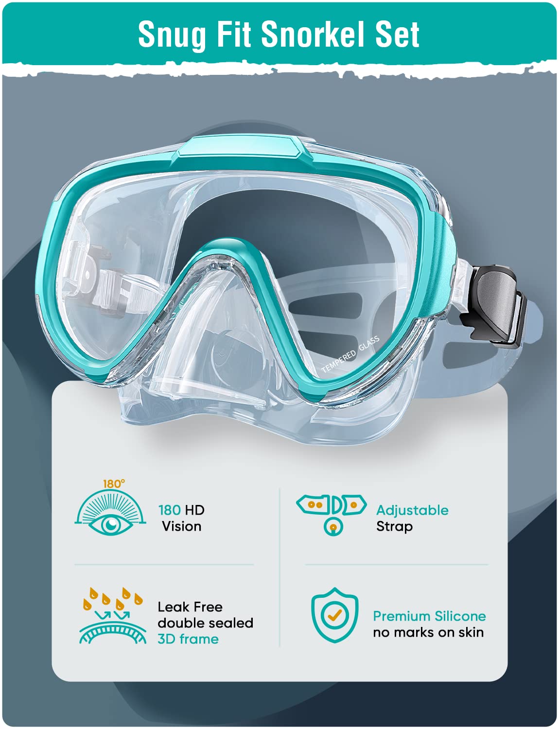 Seovediary Snorkel Set Adults Snorkeling Gear Anti-Fog Panoramic View Swim Mask Dry Top Snorkel Kit With Carry Bag For Snorkelin