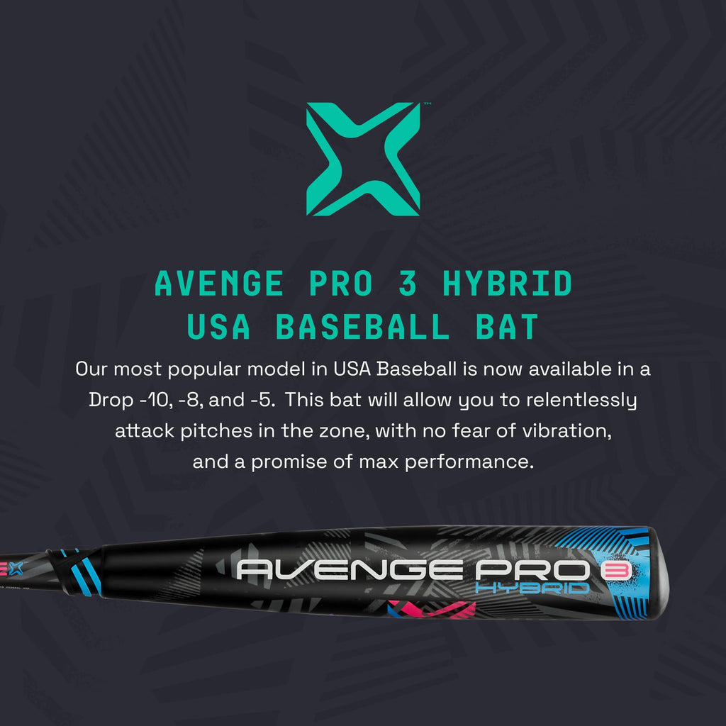Axe | Avenge Pro 3 Hybrid | Usa Baseball Bat | Drop -10/-8/-5 | 3-Piece Hybrid | 2 5/8'' Barrel | Black/Blue/Pink (Pro Standard
