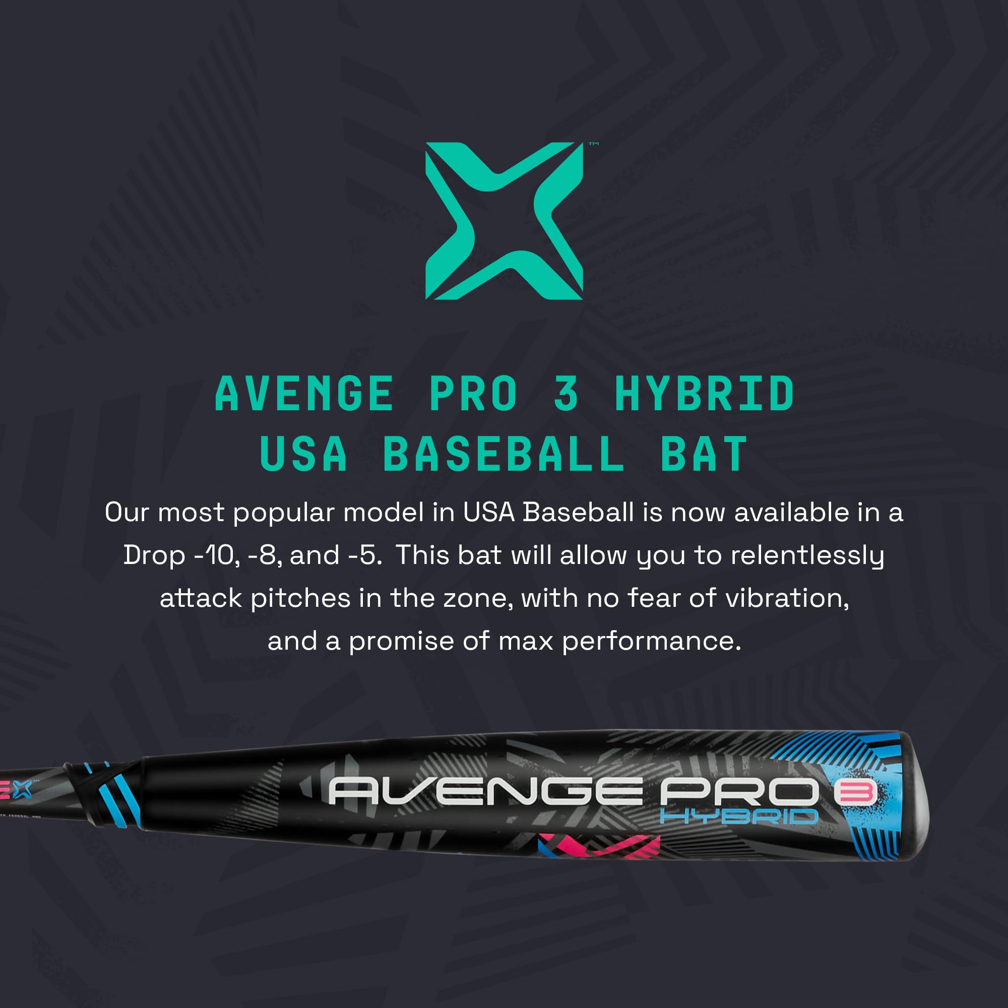 Axe | Avenge Pro 3 Hybrid | Usa Baseball Bat | Drop -10/-8/-5 | 3-Piece Hybrid | 2 5/8'' Barrel | Black/Blue/Pink (Pro Standard