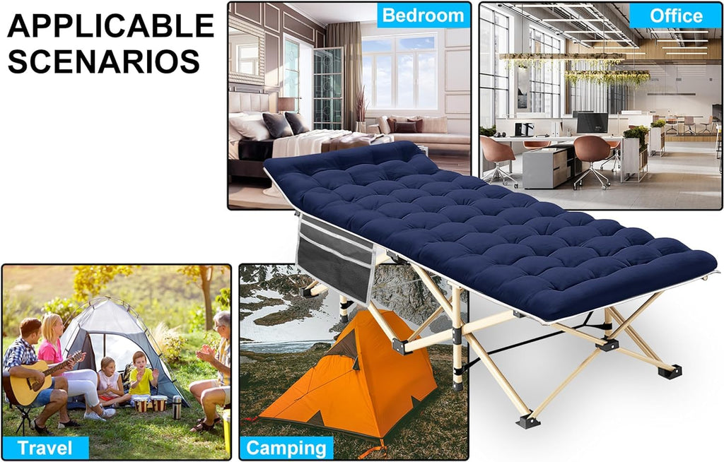 Camping Cot With Mattress, 450Lbs(Max Load), Portable Folding Outdoor Bed With Carry Bag For Adults Kids, Heavy Duty Cot For Tra