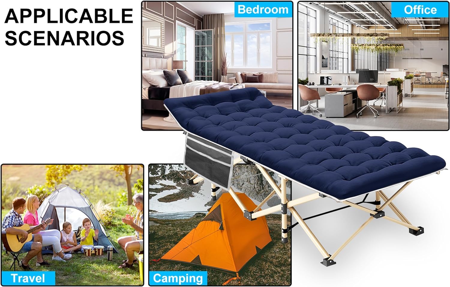 Camping Cot With Mattress, 450Lbs(Max Load), Portable Folding Outdoor Bed With Carry Bag For Adults Kids, Heavy Duty Cot For Tra