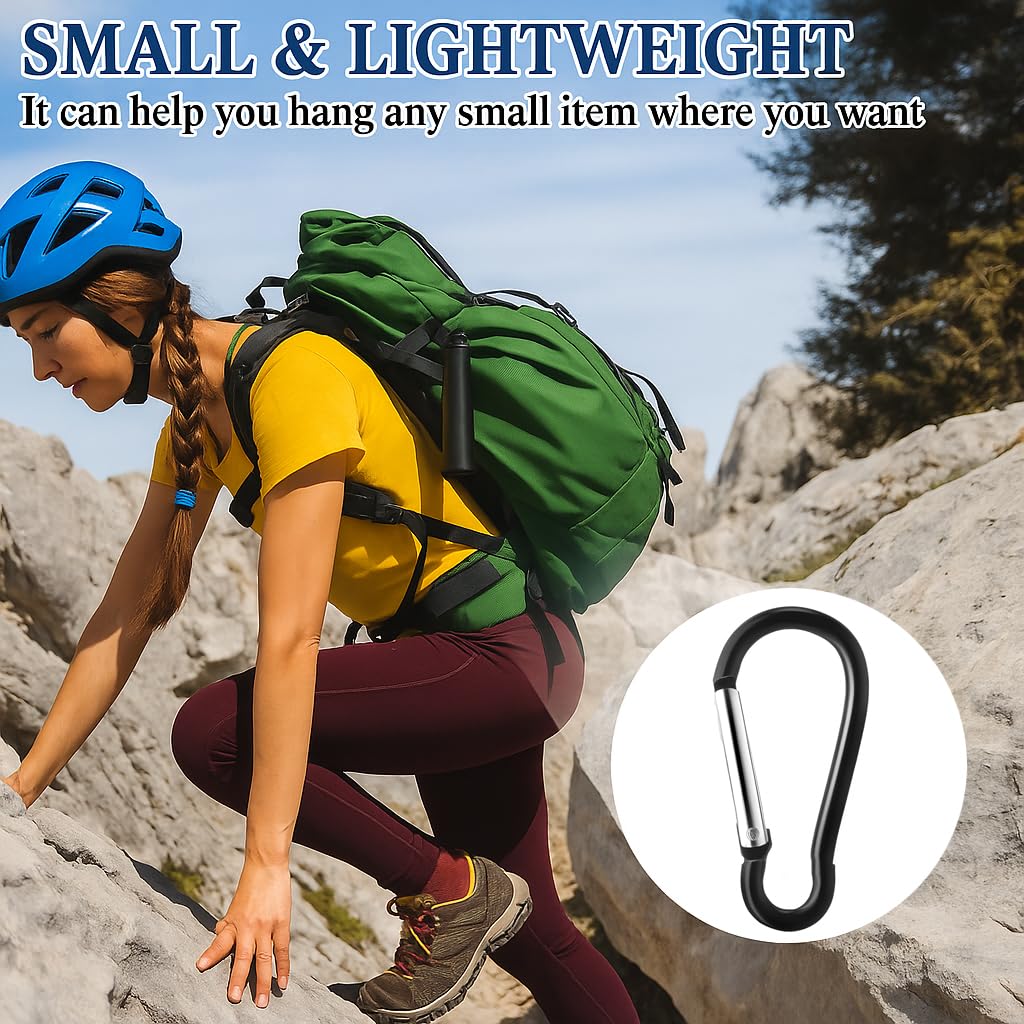 100Pcs Aluminum Carabiner Spring Clip Hook Keychain Buckle Pack Bulk For Camping Hiking Rv Fishing Traveling Backpack Bottle, Bl
