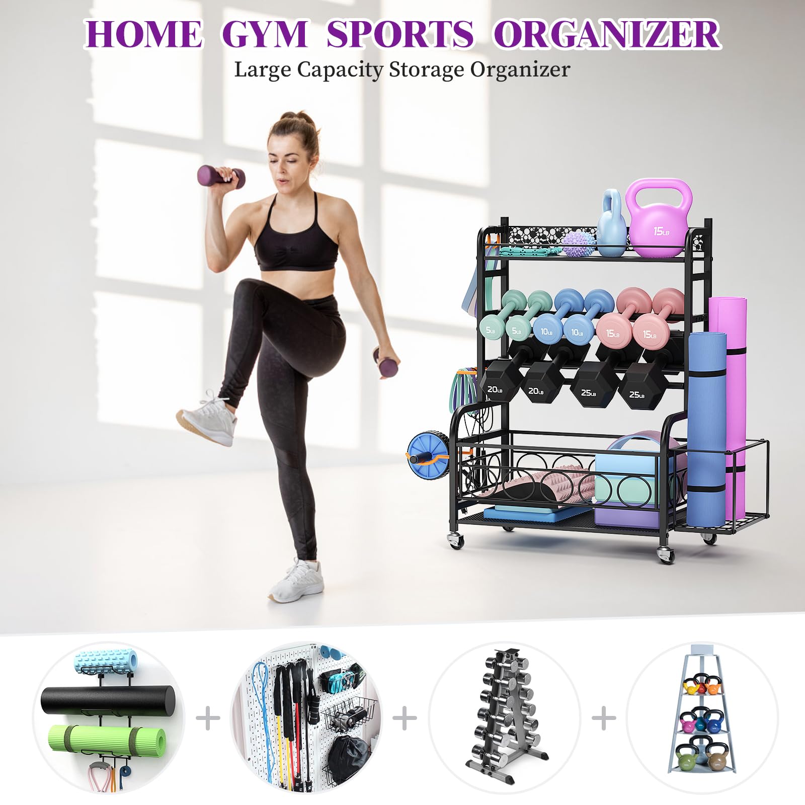 Weight Rack For Dumbbells, Dumbbell Rack Weight Stand, Vopeak Home Gym Storage Rack For Yoga Mat Kettlebells And Strength Traini