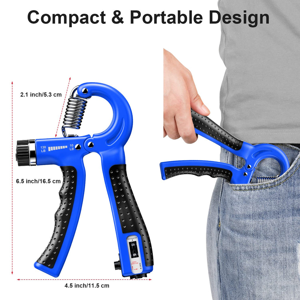 Kdg Hand Grip Strengthener 2 Pack(Blue) Adjustable Resistance 10-130 Lbs Forearm Exerciser,Grip Strength Trainer For Muscle Buil