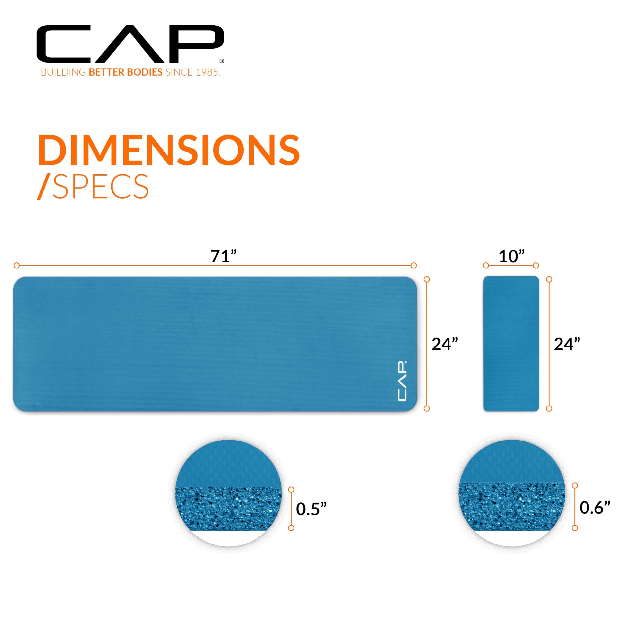 CAP Barbell High Density Exercise Yoga Mat with strap and Knee Pad 71x24x1/2 - TEAL