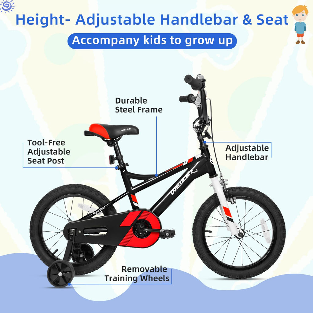 WEIZE Kids Bike, 14 Inch Children Bicycle for Boys Girls Ages 3-5 Years Old, Rider Height 35-42 Inch, Coaster Brake, Black