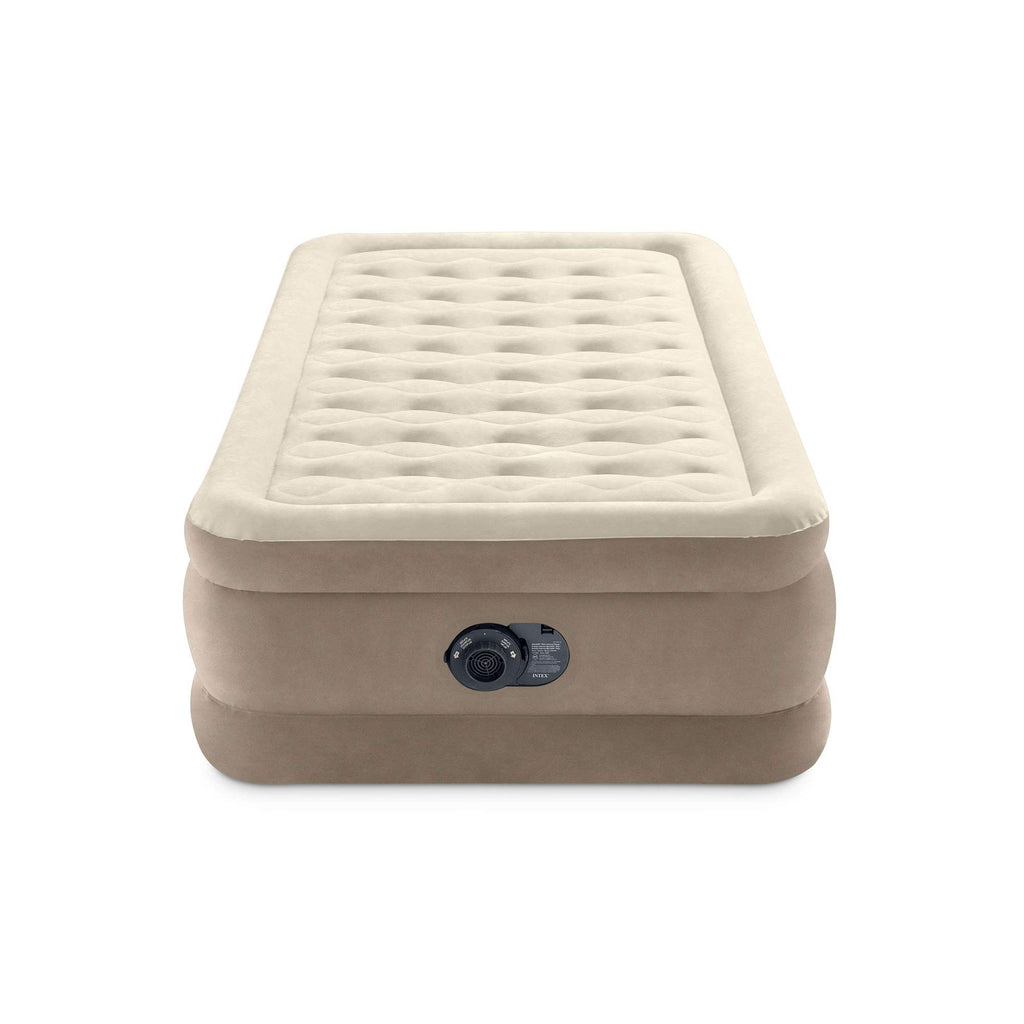 Intex 64427Ed Dura-Beam Delux Ultra Plush Fiber-Tech Inflatable Air Mattress With Built-In Electric Pump, 18'' Bed Height, 300Lb