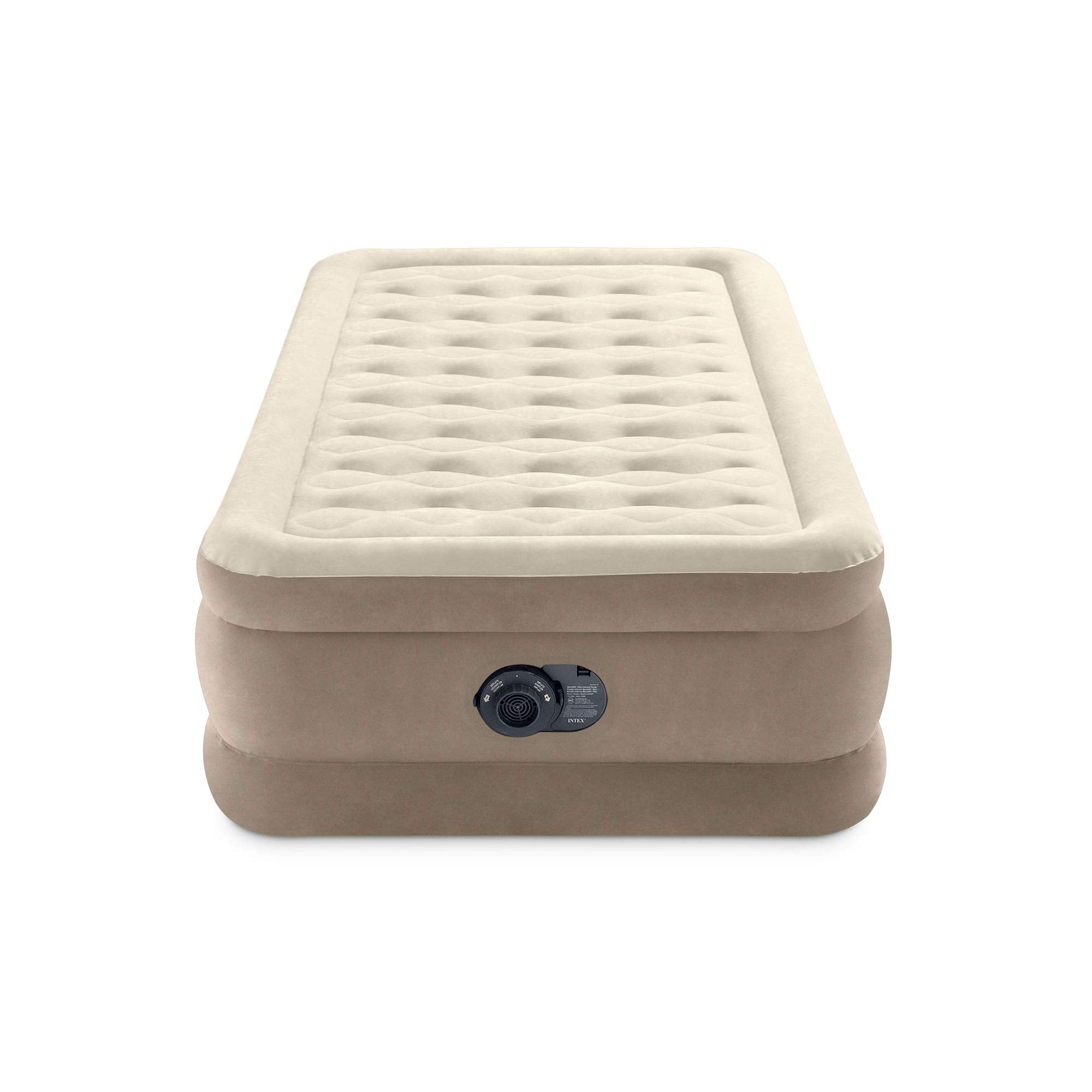 Intex 64427Ed Dura-Beam Delux Ultra Plush Fiber-Tech Inflatable Air Mattress With Built-In Electric Pump, 18'' Bed Height, 300Lb