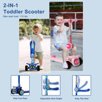 Unbreakable & Never Fall Down 2-in-1 Scooters Kids 3 Wheel Kick Scooter for Boys Girls Ages 3-14, Adjustable Height & Removable