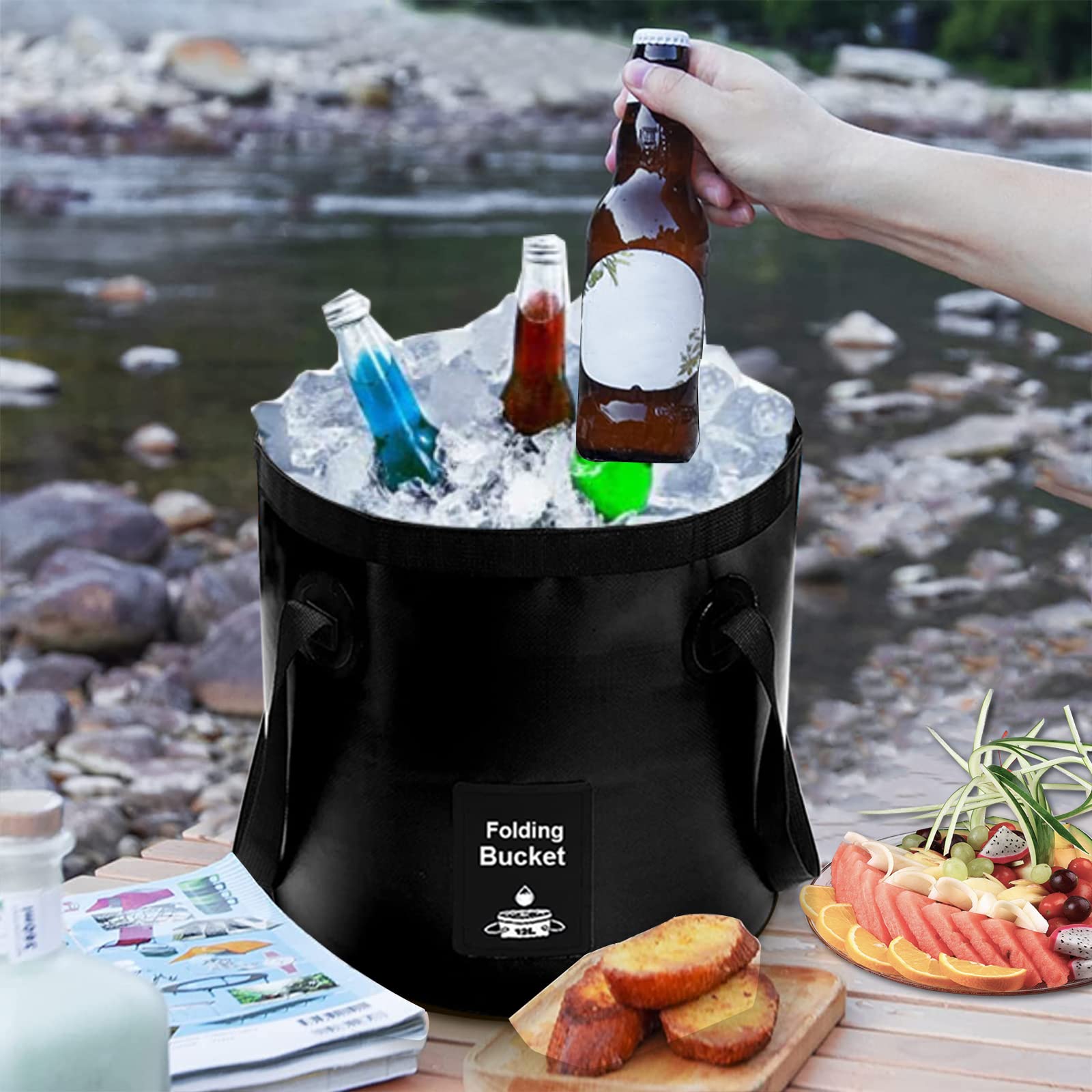 Collapsible Bucket With Handle, Lightweight Folding Water Container, Portable Collapsible Bucket For Fishing, Camping, Hiking, B