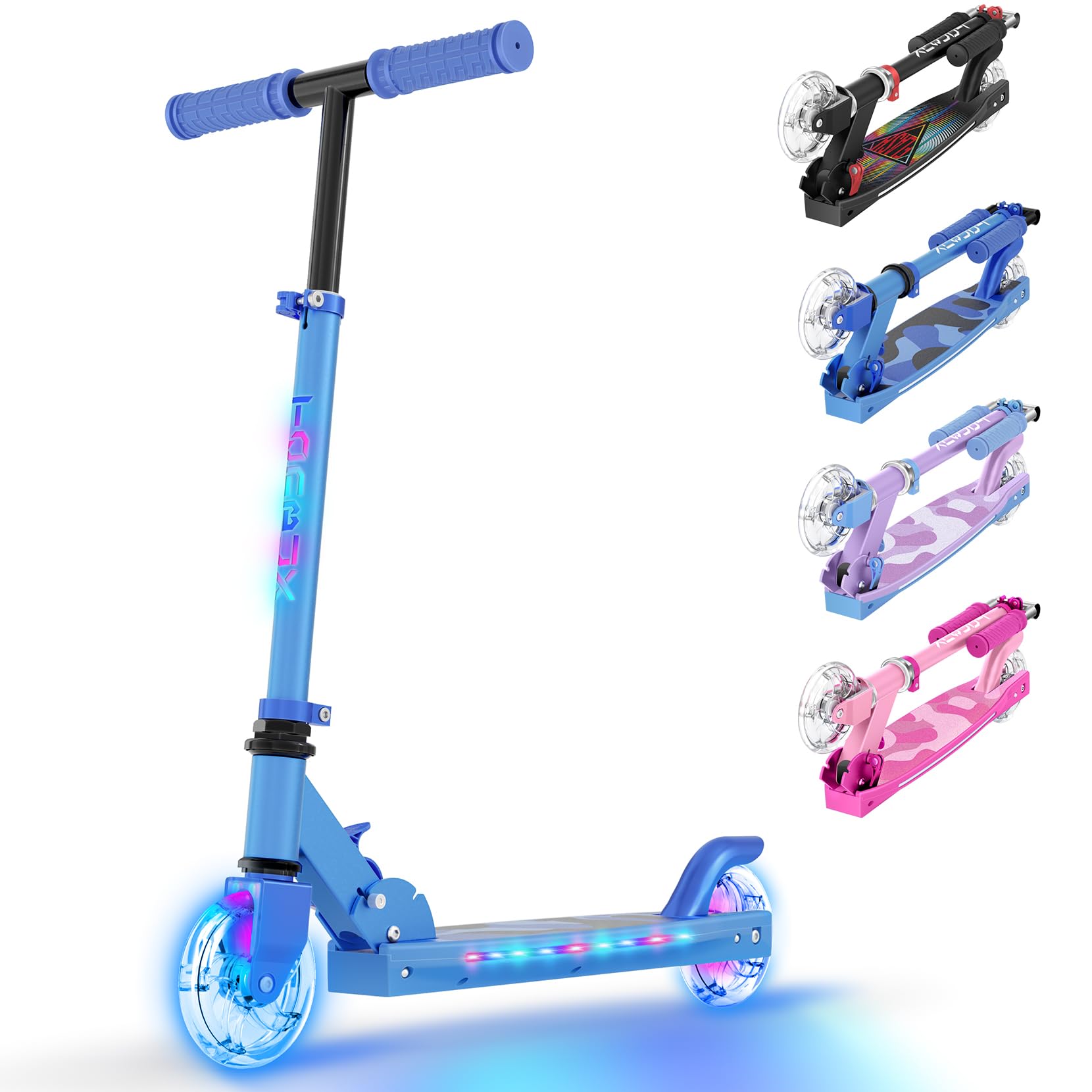TONBUX Scooters for Kids 5-7, Kids Scooter with Cool Light Up Stem, Wheels, and Deck, 4 Level Adjustable Height Kick Scooter, Fo