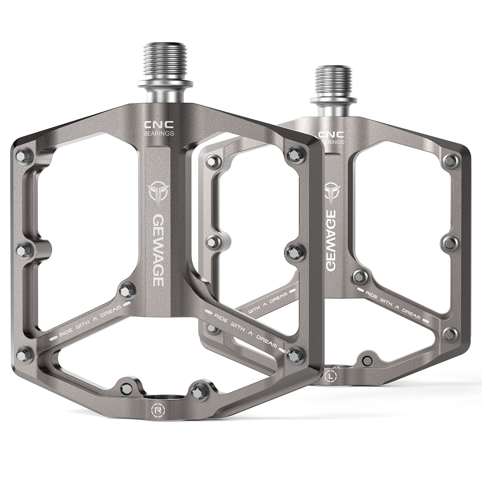 Road/Mountain Bike Pedals - 3 Bearings Bicycle Pedals - 9/16    CNC Machined Flat Pedals with Removable Anti-Skid Nails (Titaniu