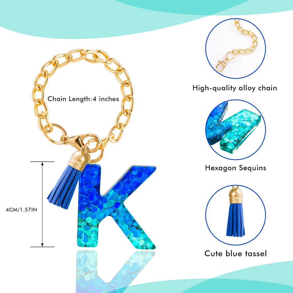 Letter Charm Accessories for Stanley Cup 1 PCS Cute Initial Keychain Handle Charm for Stanley Tumbler for Women Blue Letter K