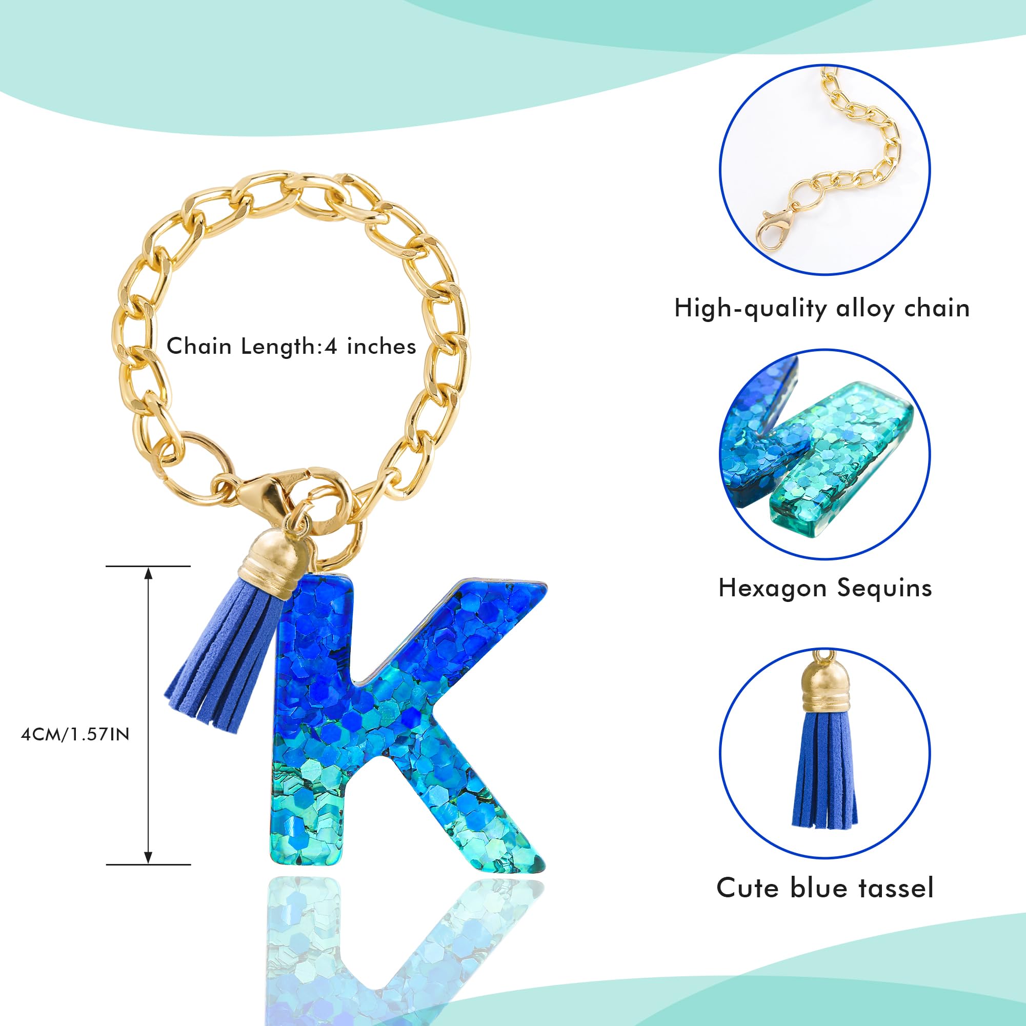 Letter Charm Accessories for Stanley Cup 1 PCS Cute Initial Keychain Handle Charm for Stanley Tumbler for Women Blue Letter K