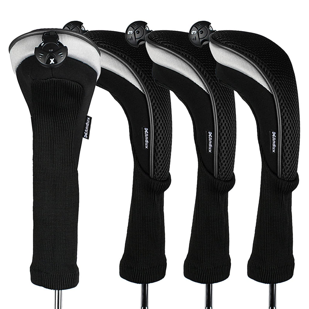 Andux 4Pcs/Pack Long Neck Golf Hybrid Club Head Covers Dial No. Tag Ctmt-02 Black