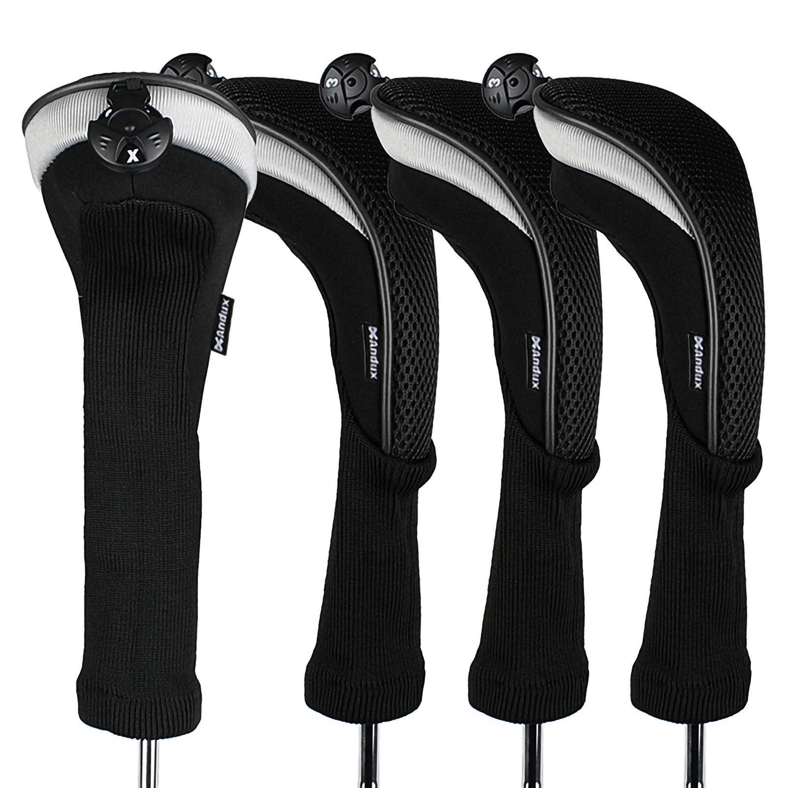 Andux 4Pcs/Pack Long Neck Golf Hybrid Club Head Covers Dial No. Tag Ctmt-02 Black