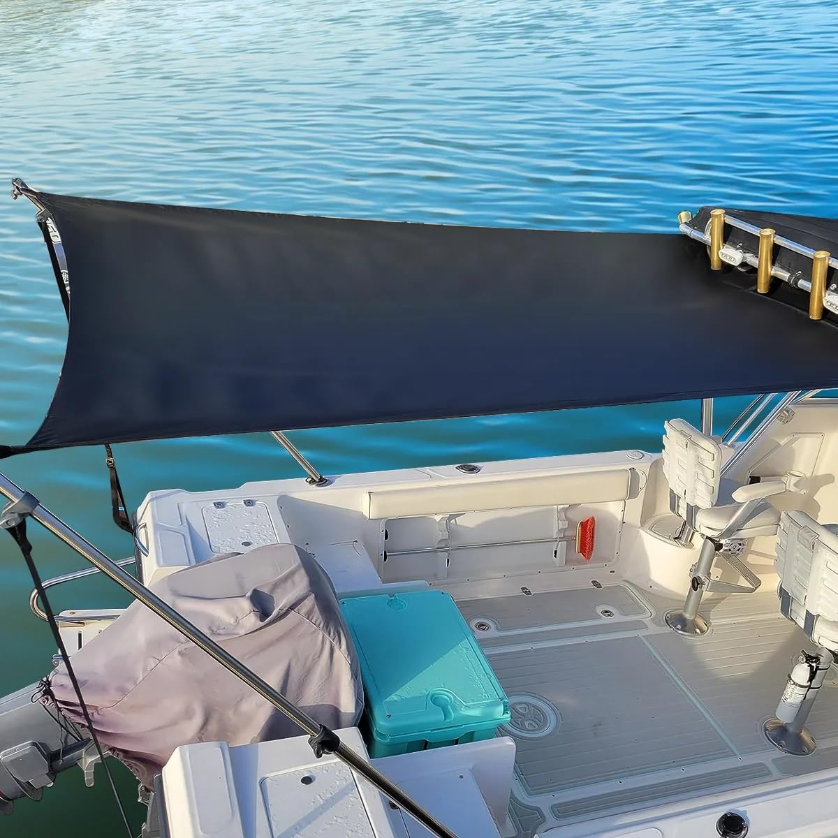 Oceansouth T-Top Extension (Size 7) 8.5 Ft Length X 6 Ft Width - Black Shades Sun Shade Canvas Boat Bulk Fishing Accessories Cov