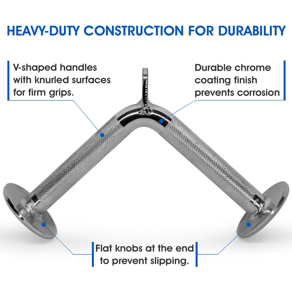 Yes4All Lat Cable Attachment, Tricep Press Down Bar With Diamond Knurl Handle, Support Up To 880 Lbs (Chrome - V Shaped Bar)