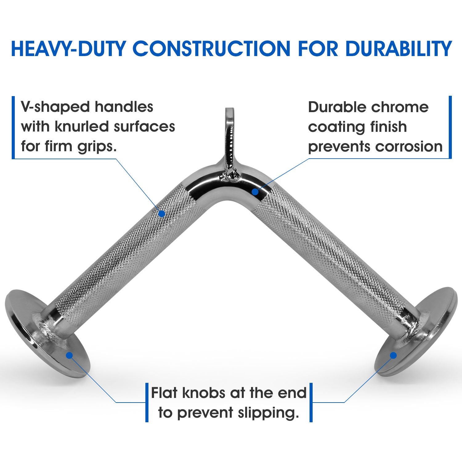 Yes4All Lat Cable Attachment, Tricep Press Down Bar With Diamond Knurl Handle, Support Up To 880 Lbs (Chrome - V Shaped Bar)