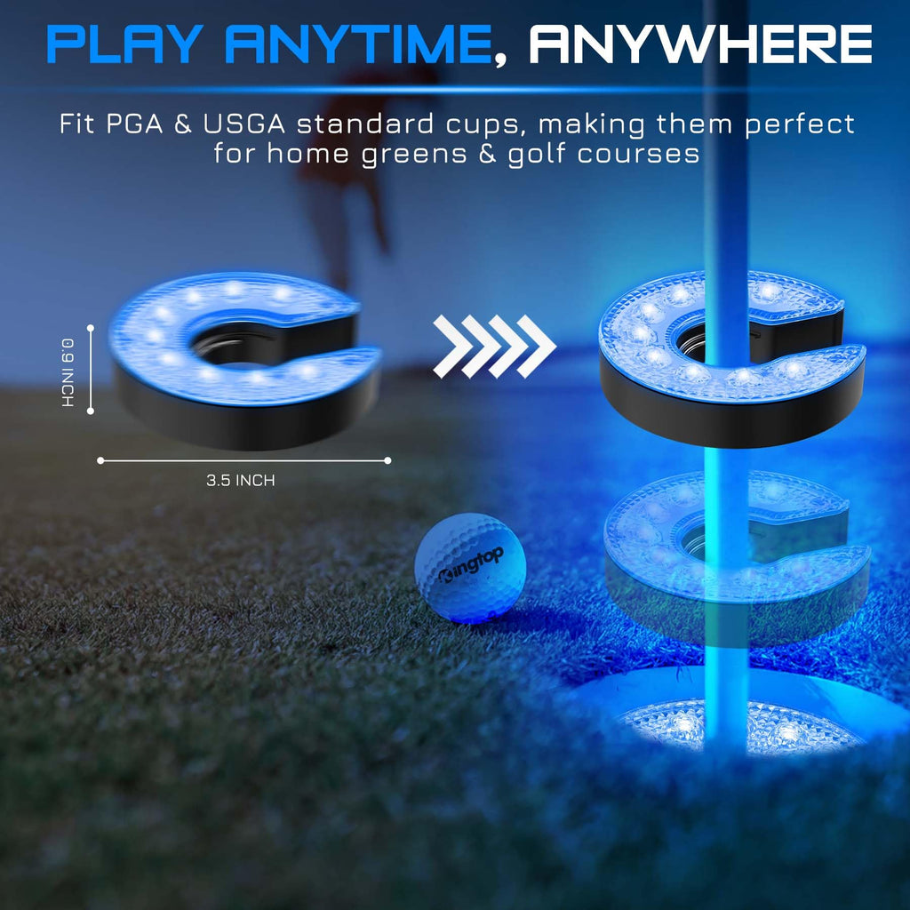 Kingtop Led Golf Hole Lights With Lens, Rgb Light Up Night Golf, Putting Green Cup Lights, Glowing In The Dark Lights For Golf H