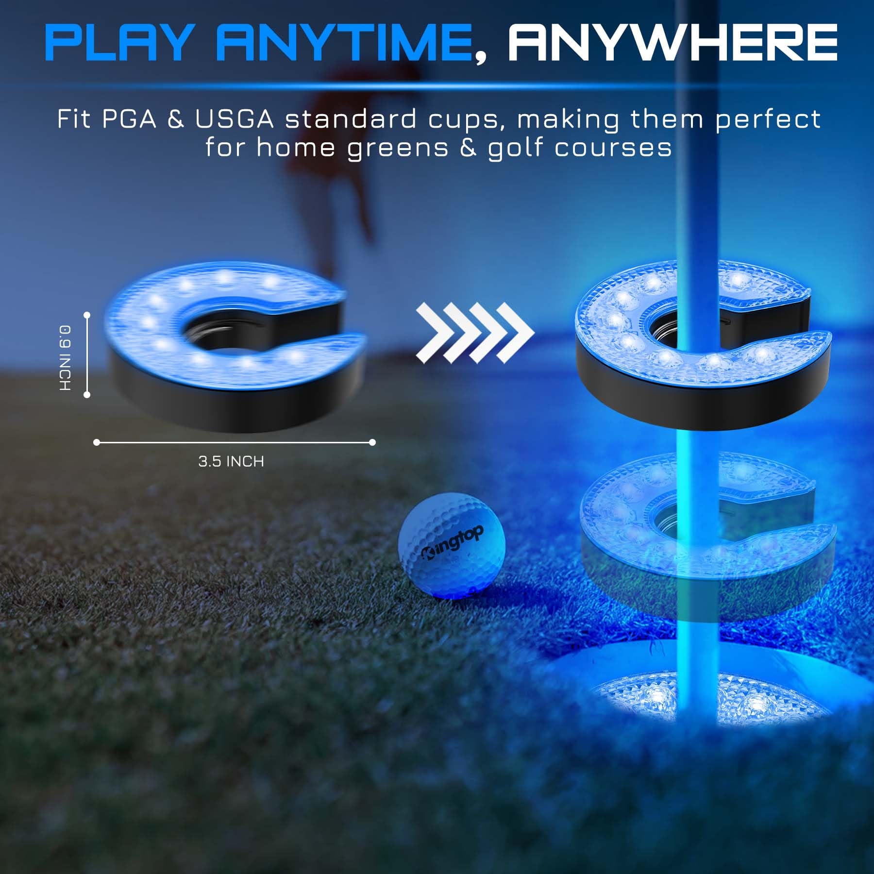 Kingtop Led Golf Hole Lights With Lens, Rgb Light Up Night Golf, Putting Green Cup Lights, Glowing In The Dark Lights For Golf H