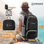 ZOMAKE Lightweight Packable Backpack 30L, Foldable Hiking Backpacks Water Resistant Compact Folding Daypack for Travel(Pure Blac