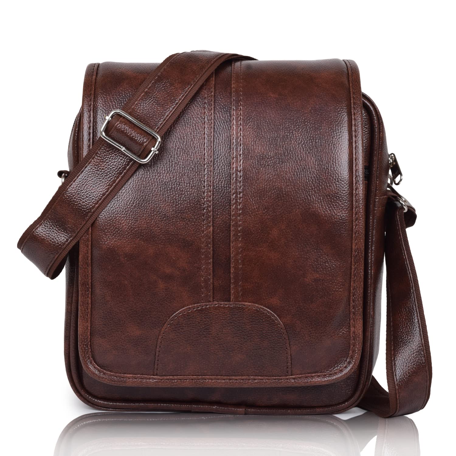 Outlis Unisex Vegan Leather Messenger Bag | One Side Shoulder Handbag | Stylish Brown Crossbody For Travel & Office