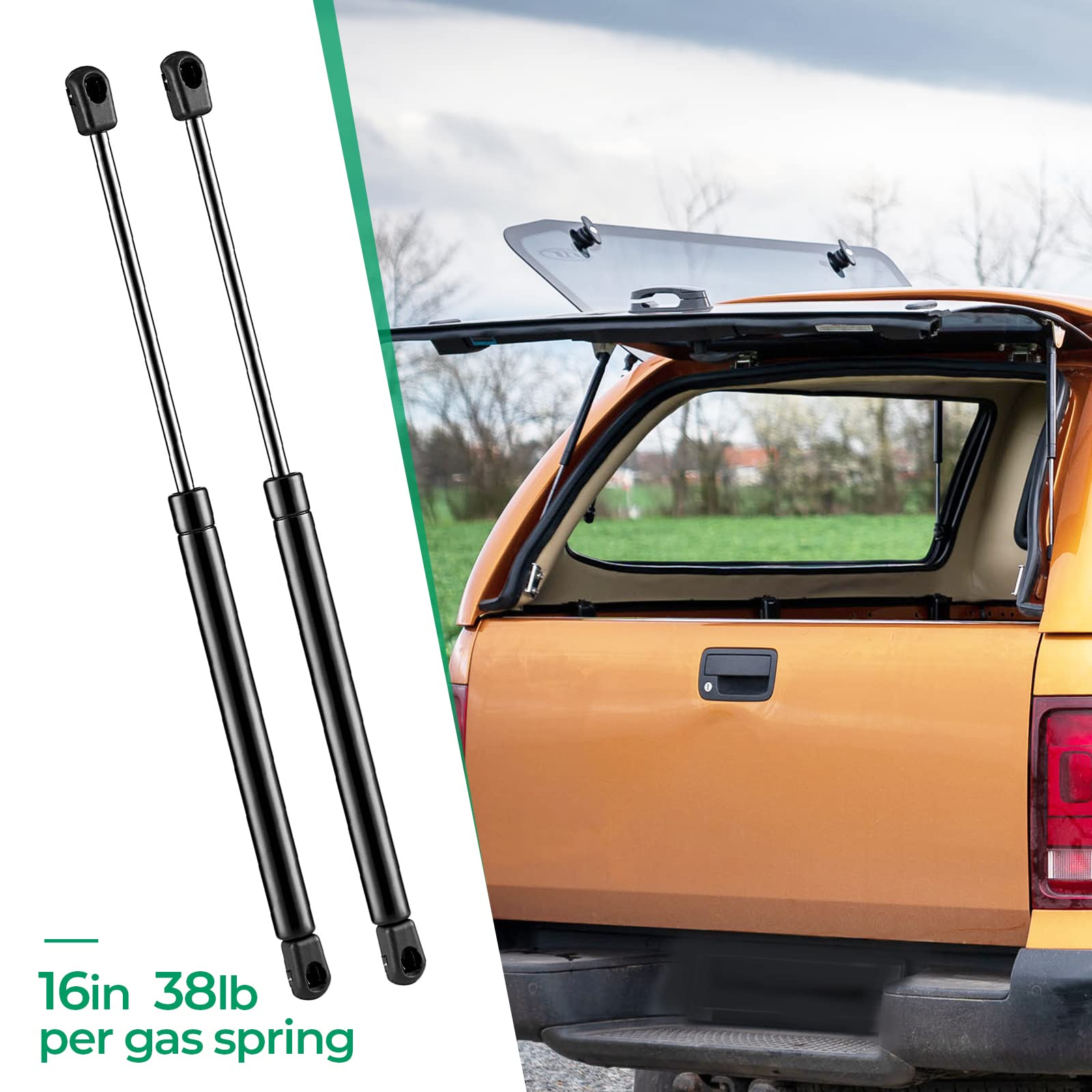 C1609209 16 Inch 38Lb169N Gas Struts Shocks Spring Lift Support For Leer Camper Shell Rear Windows Door Truck Topper Cap Toolbox